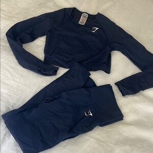 NEW Gymshark Vital Seamless Blue Cropped Long Sleeve + Leggings